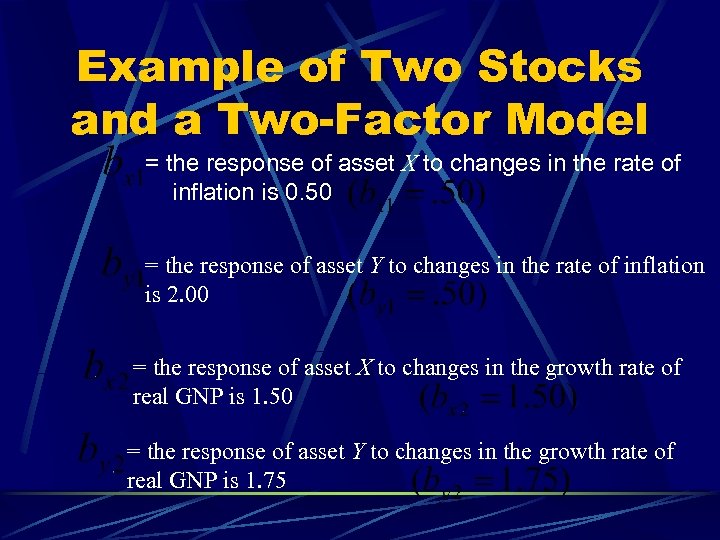 Example of Two Stocks and a Two-Factor Model = the response of asset X