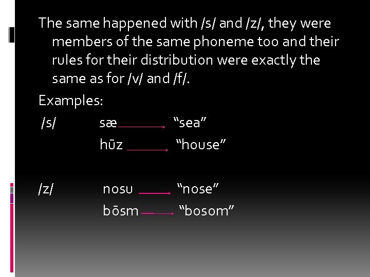 The same happened with /s/ and /z/, they were members of the same phoneme
