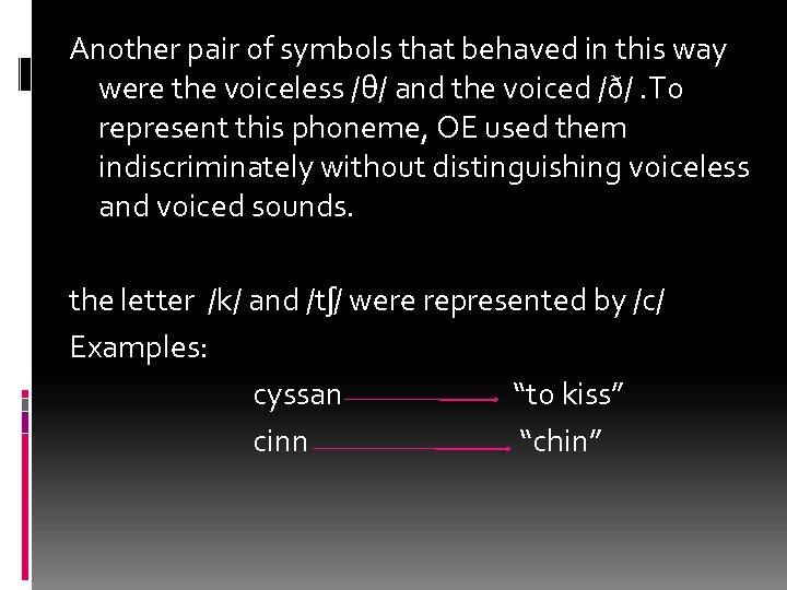 Another pair of symbols that behaved in this way were the voiceless /θ/ and