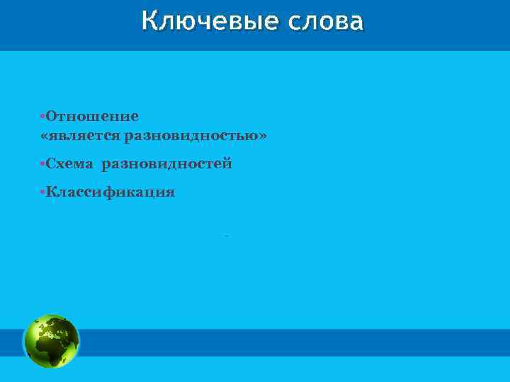 Ключевые слова • Отношение «является разновидностью» • Схема разновидностей • Классификация 