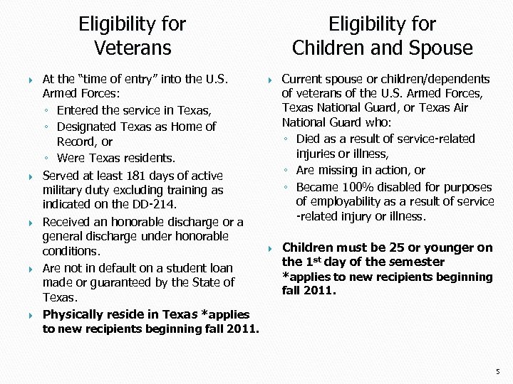 Eligibility for Veterans At the “time of entry” into the U. S. Armed Forces: