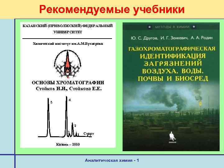 Рекомендуемые учебники КАЗАНСКИЙ (ПРИВОЛЖСКИЙ) ФЕДЕРАЛЬНЫЙ УНИВЕРСИТЕТ ------------------------Химический институт им. А. М. Бутлерова ОСНОВЫ ХРОМАТОГРАФИИ