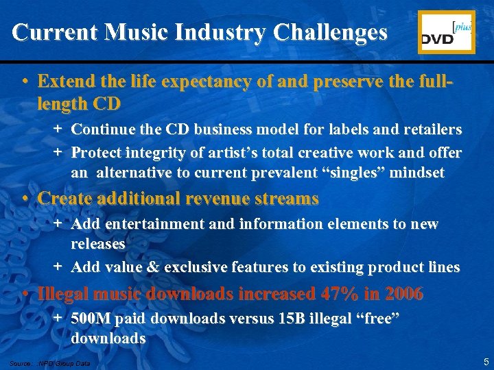  Current Music Industry Challenges • Extend the life expectancy of and preserve the