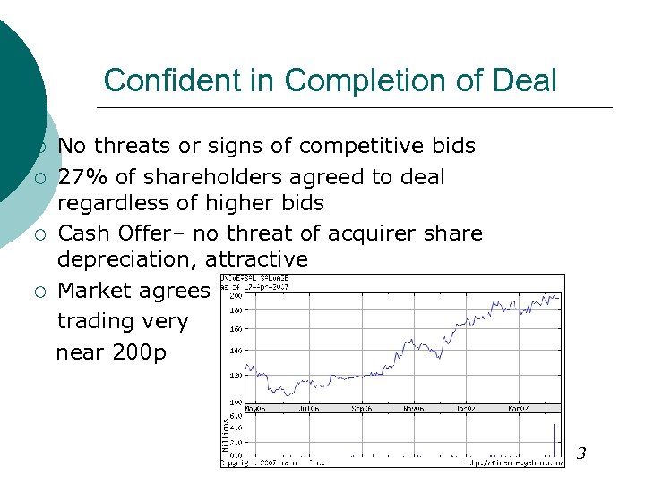 Confident in Completion of Deal ¡ ¡ No threats or signs of competitive bids