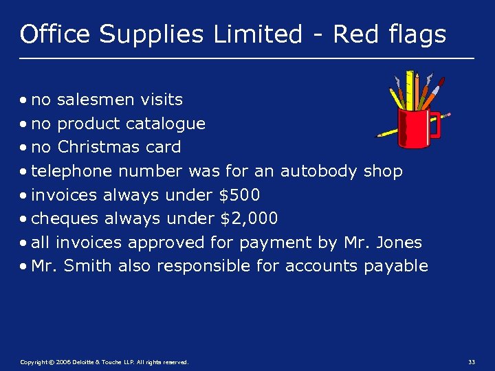 Office Supplies Limited - Red flags • no salesmen visits • no product catalogue