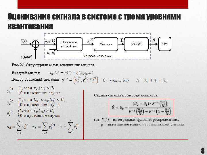 Оценивание сигнала в системе с тремя уровнями квантования S(t) η(t, μ, σ) Пороговое устройство