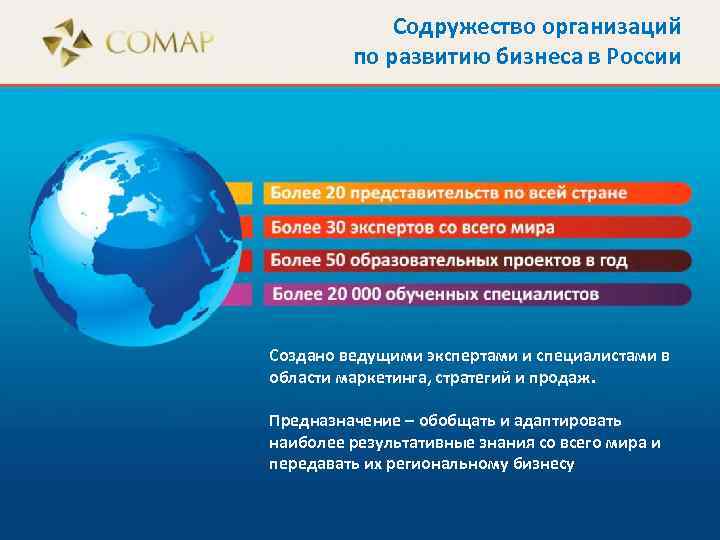 Содружество организаций по развитию бизнеса в России Создано ведущими экспертами и специалистами в области