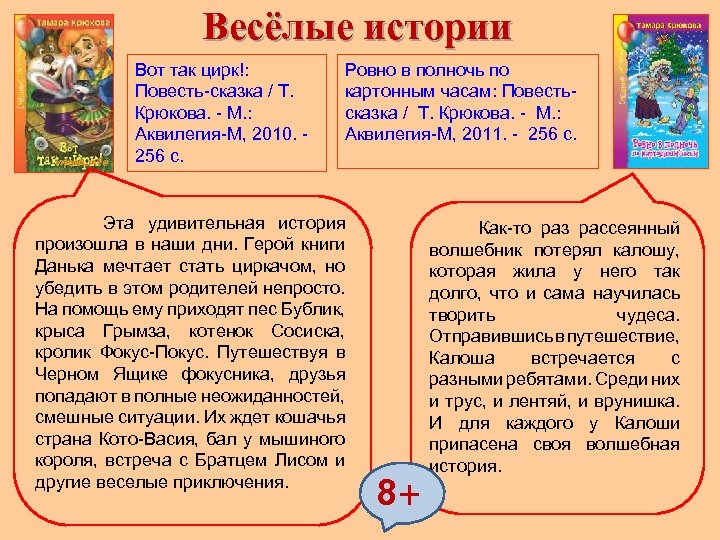 Весёлые истории Вот так цирк!: Повесть-сказка / Т. Крюкова. - М. : Аквилегия-М, 2010.