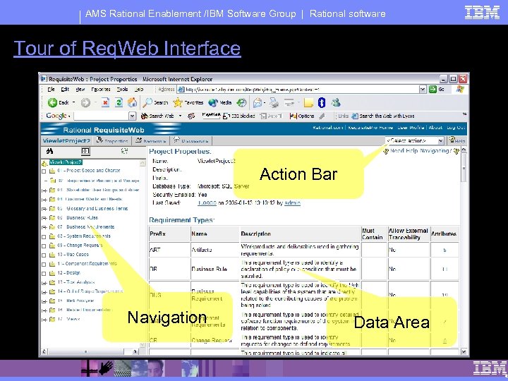 AMS Rational Enablement /IBM Software Group | Rational software Tour of Req. Web Interface