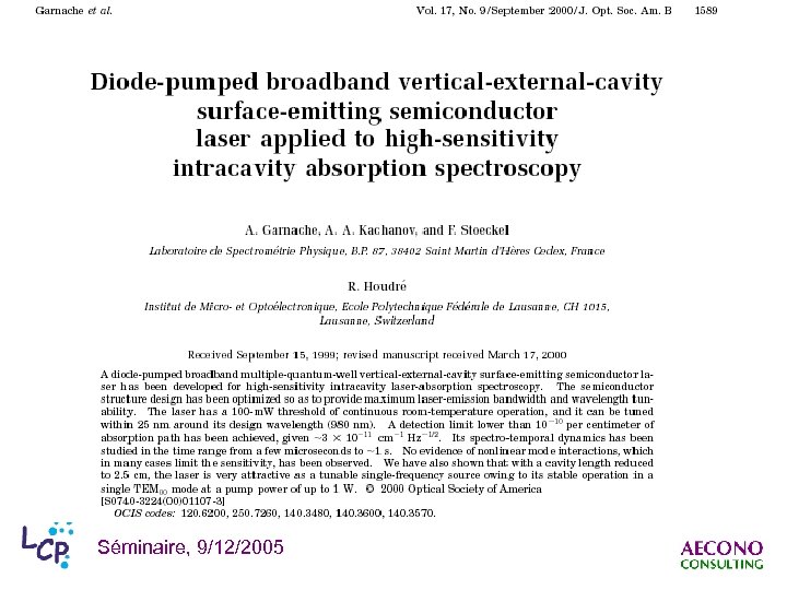 Séminaire, 9/12/2005 