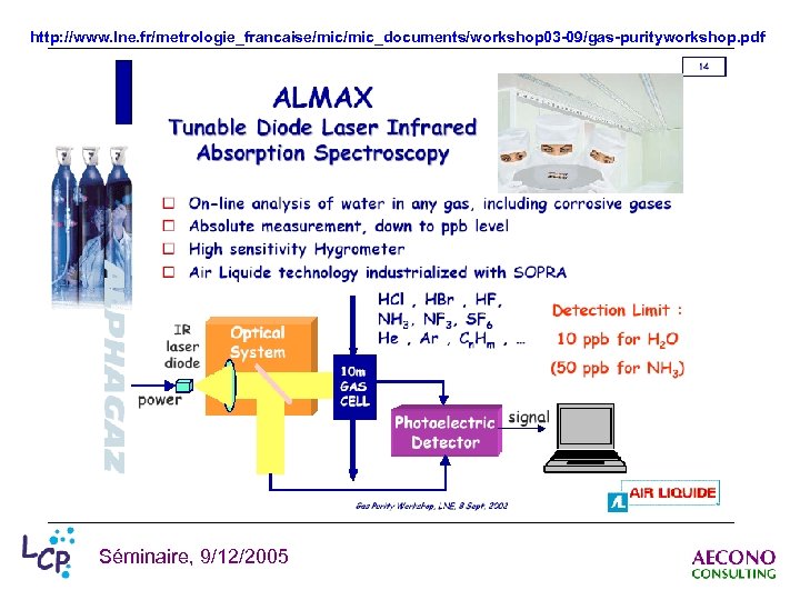 http: //www. lne. fr/metrologie_francaise/mic_documents/workshop 03 -09/gas-purityworkshop. pdf Séminaire, 9/12/2005 