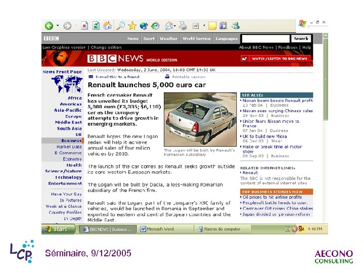 Séminaire, 9/12/2005 