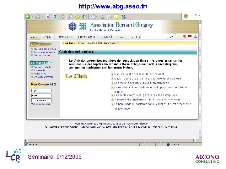 http: //www. abg. asso. fr/ Séminaire, 9/12/2005 