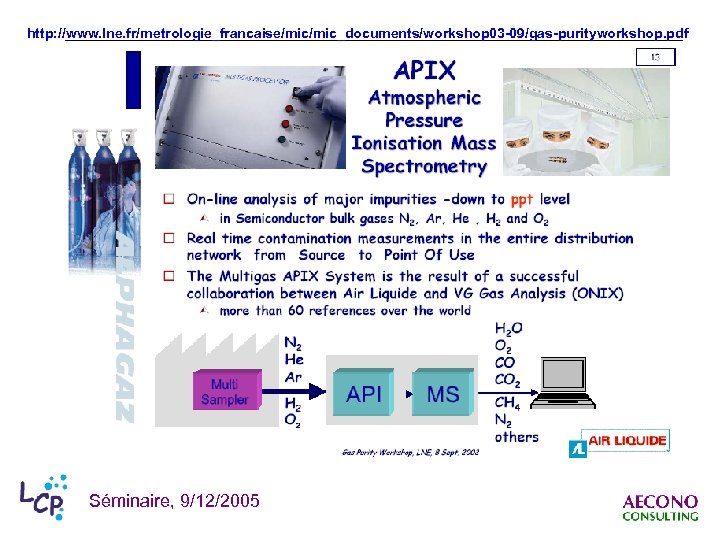 http: //www. lne. fr/metrologie_francaise/mic_documents/workshop 03 -09/gas-purityworkshop. pdf Séminaire, 9/12/2005 