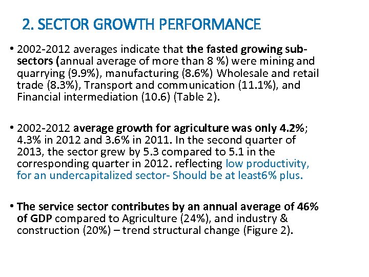 2. SECTOR GROWTH PERFORMANCE • 2002 -2012 averages indicate that the fasted growing subsectors