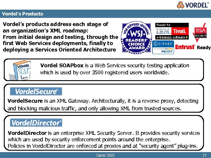 Vordel’s Products Vordel’s products address each stage of an organization’s XML roadmap: From initial