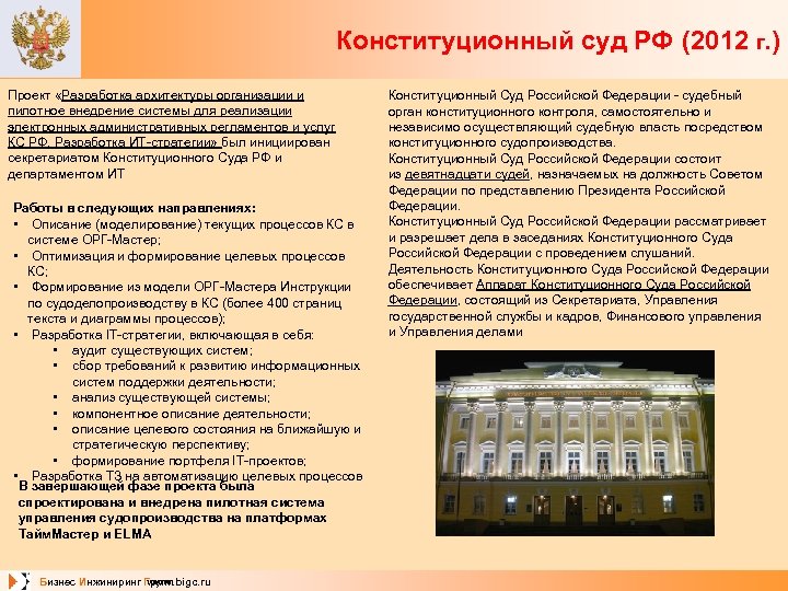 Конституционный суд РФ (2012 г. ) Проект «Разработка архитектуры организации и пилотное внедрение системы