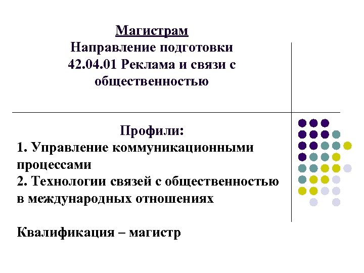 Магистрам Направление подготовки 42. 04. 01 Реклама и связи с общественностью Профили: 1. Управление