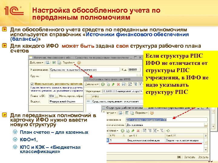 Настройка обособленного учета по переданным полномочиям Для обособленного учета средств по переданным полномочиям используется