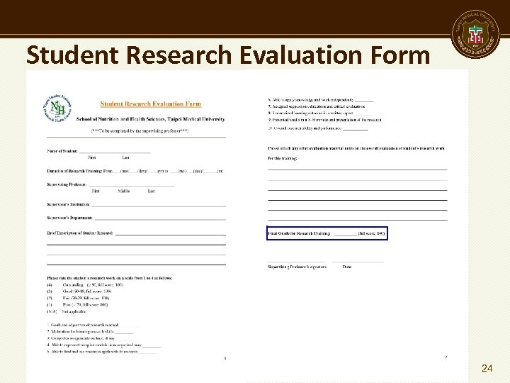 Student Research Evaluation Form 24 