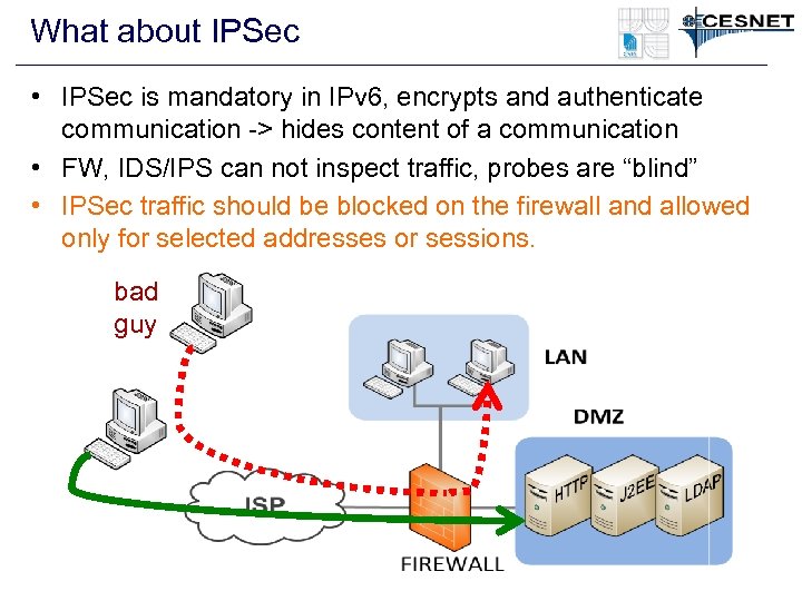 What about IPSec • IPSec is mandatory in IPv 6, encrypts and authenticate communication