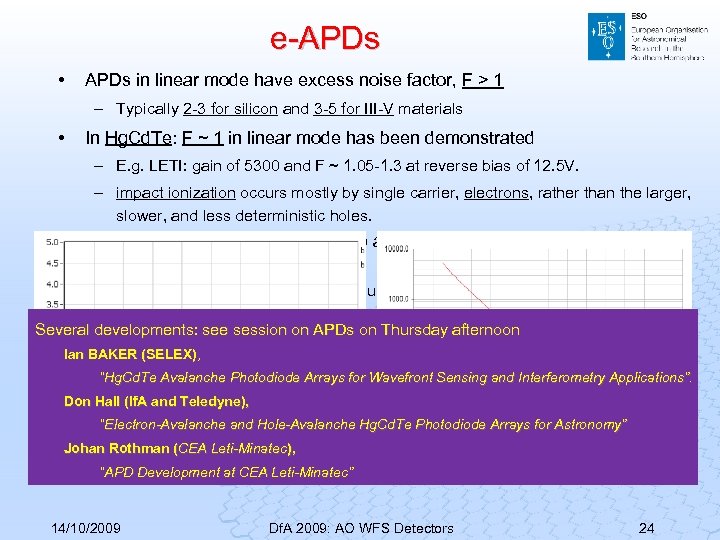 e-APDs • APDs in linear mode have excess noise factor, F > 1 –