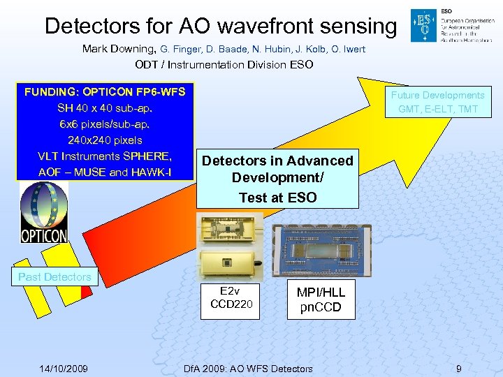 Detectors for AO wavefront sensing Mark Downing, G. Finger, D. Baade, N. Hubin, J.