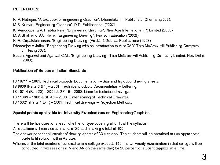 REFERENCES: K. V. Natrajan, “A text book of Engineering Graphics”, Dhanalakshmi Publishers, Chennai (2006).