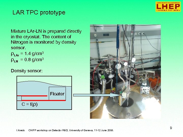 LAR TPC prototype Mixture LAr-LN is prepared directly in the cryostat. The content of