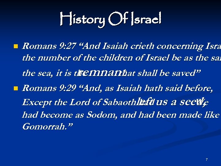 History Of Israel Romans 9: 27 “And Isaiah crieth concerning Isra the number of