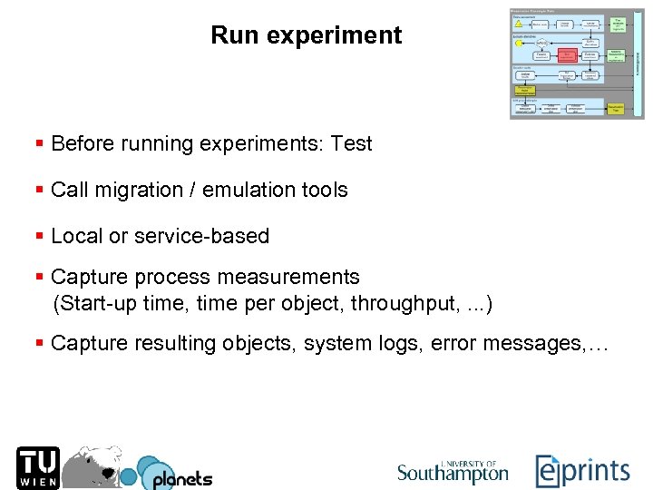 Run experiment § Before running experiments: Test § Call migration / emulation tools §