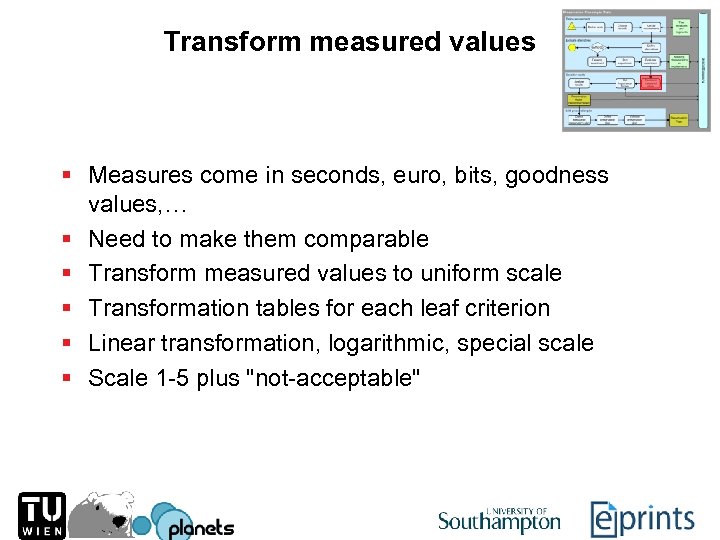 Transform measured values § Measures come in seconds, euro, bits, goodness values, … §