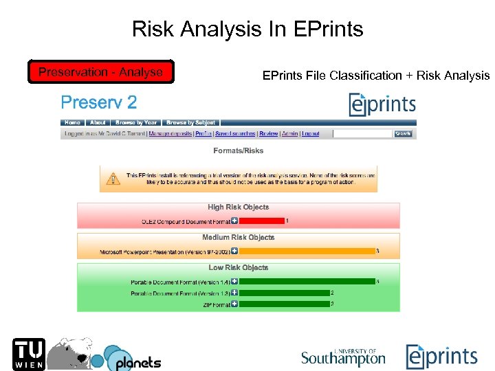 Risk Analysis In EPrints Preservation - Analyse EPrints File Classification + Risk Analysis 