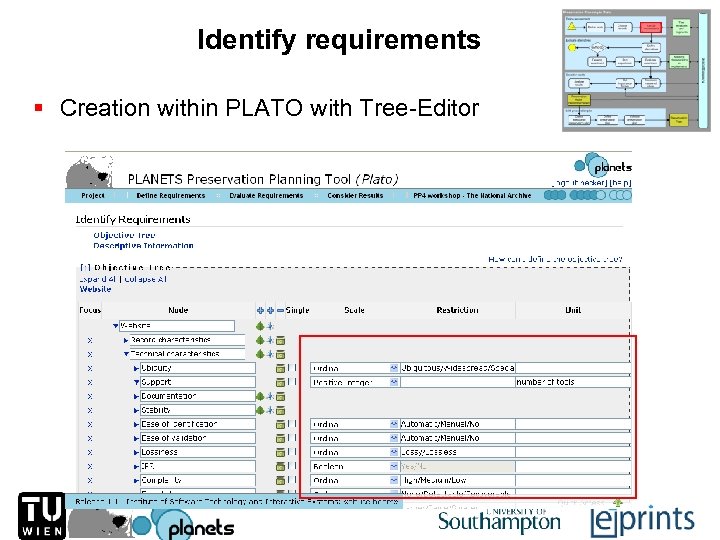 Identify requirements § Creation within PLATO with Tree-Editor 