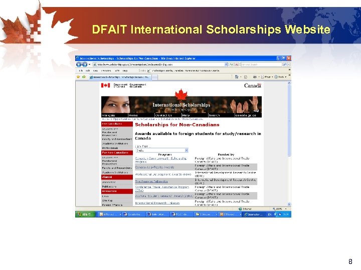 DFAIT International Scholarships Website 8 