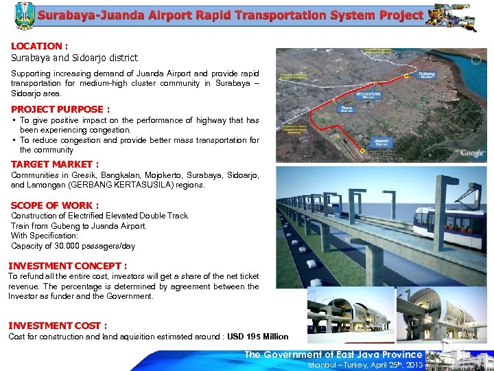 Surabaya-Juanda Airport Rapid Transportation System Project LOCATION : Surabaya and Sidoarjo district Supporting increasing