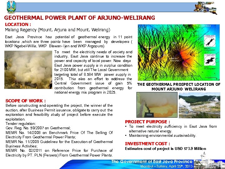 GEOTHERMAL POWER PLANT OF ARJUNO-WELIRANG LOCATION : Malang Regency (Mount. Arjuna and Mount. Welirang)