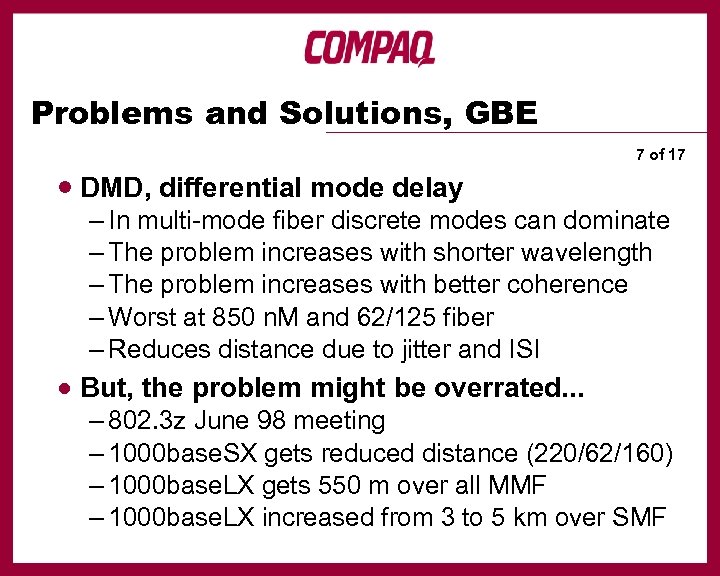 Problems and Solutions, GBE · DMD, differential mode delay 7 of 17 – In