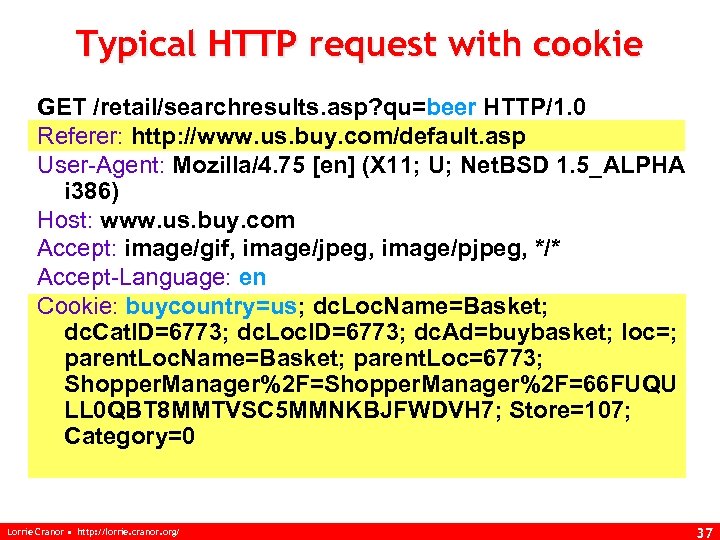Typical HTTP request with cookie GET /retail/searchresults. asp? qu=beer HTTP/1. 0 Referer: http: //www.