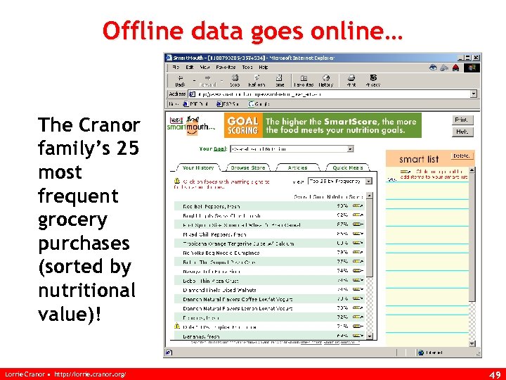 Offline data goes online… The Cranor family’s 25 most frequent grocery purchases (sorted by