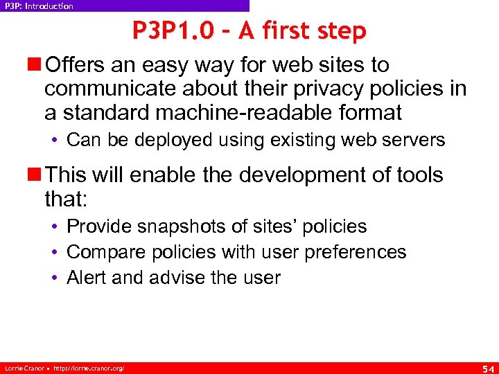 P 3 P: Introduction P 3 P 1. 0 – A first step n