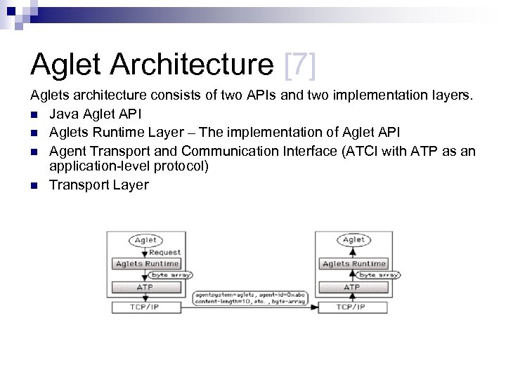 Aglet Architecture [7] Aglets architecture consists of two APIs and two implementation layers. n