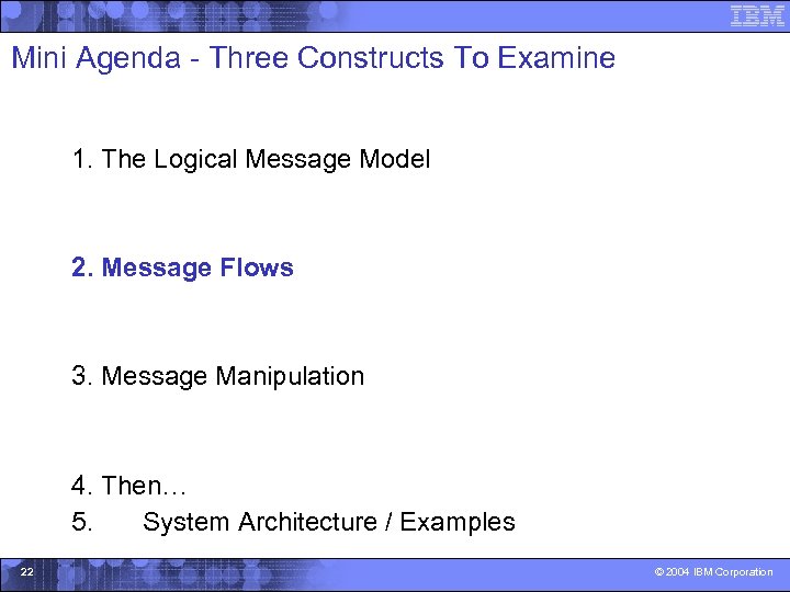 Mini Agenda - Three Constructs To Examine 1. The Logical Message Model 2. Message