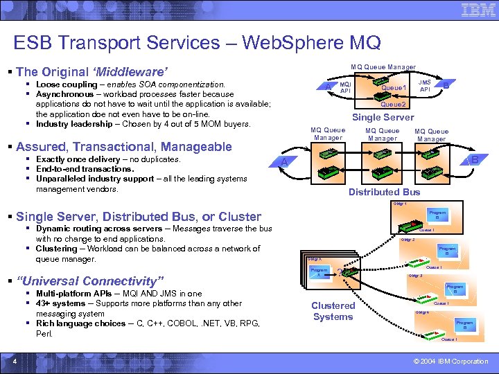 ESB Transport Services – Web. Sphere MQ MQ Queue Manager § The Original ‘Middleware’
