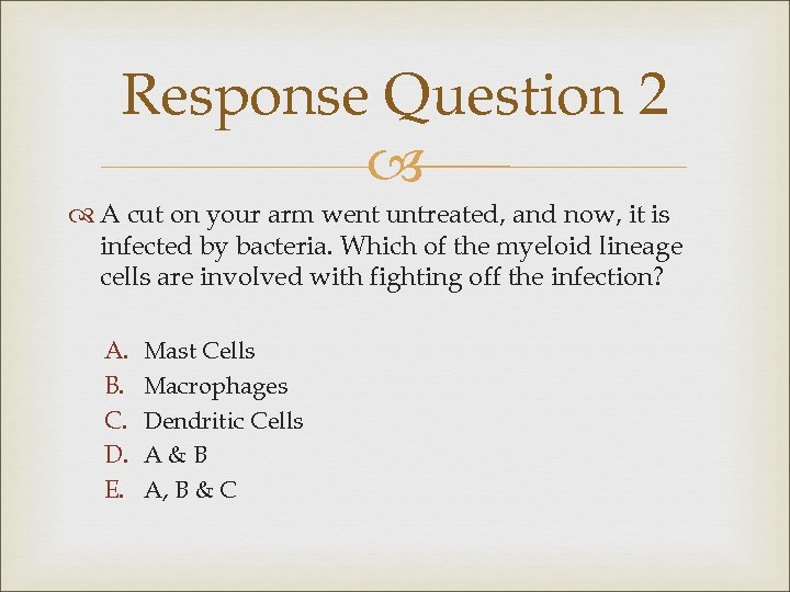 Response Question 2 A cut on your arm went untreated, and now, it is