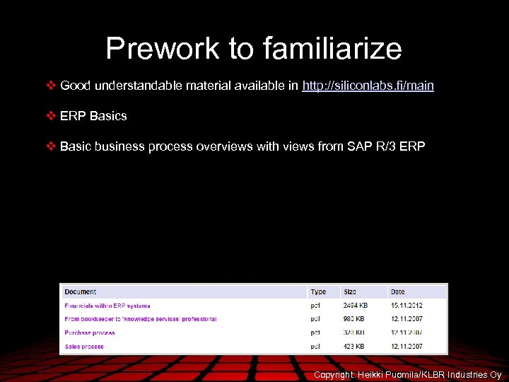 Prework to familiarize Good understandable material available in http: //siliconlabs. fi/main ERP Basics Basic