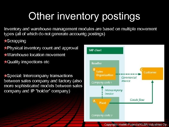 Other inventory postings Inventory and warehouse management modules are based on multiple movement types