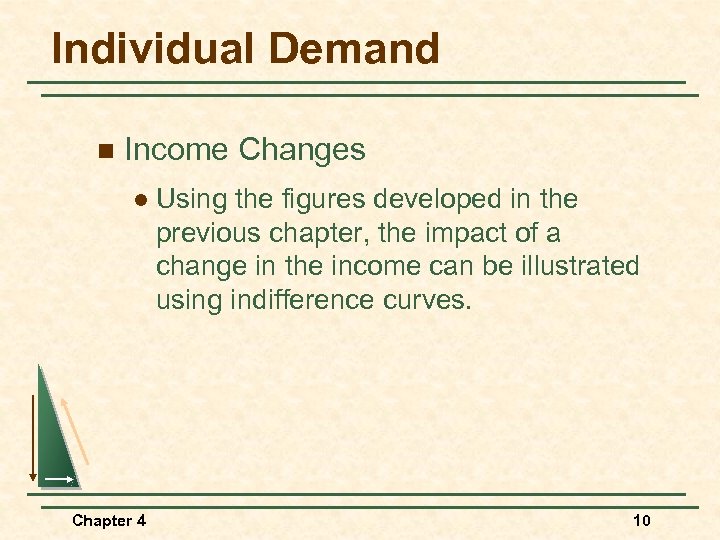 Individual Demand n Income Changes l Chapter 4 Using the figures developed in the