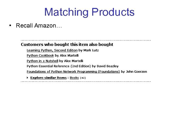Matching Products • Recall Amazon… 