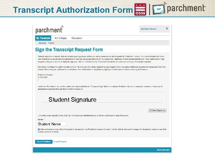 Transcript Authorization Form Student Signature Michael Miller Student Name 